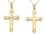 Reversible Diamond Cut Cross Pendant Necklace in 14K Yellow Gold with Chain
